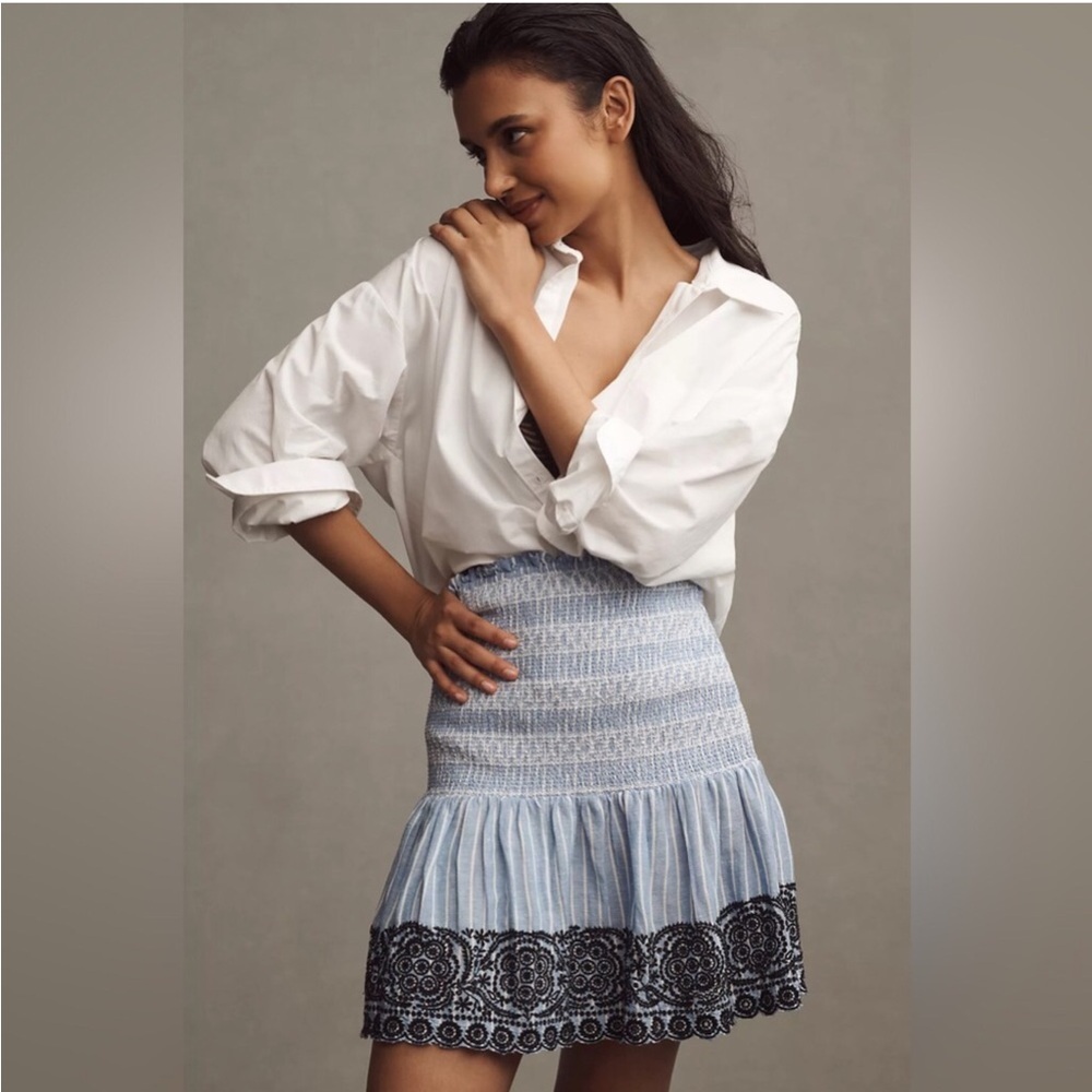 Maeve Smocked Linen Mini Skirt 💙 in XXS - Picture 8 of 8